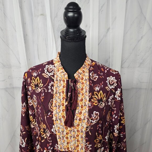 Dip Plum Orange Floral Boho Fairy Festival Peasant Blouse Size L - Picture 2 of 12